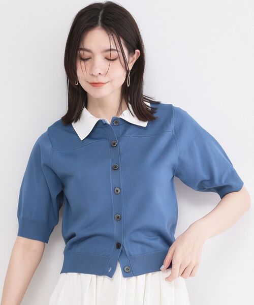 OPAQUE.CLIP / オペーク ドット クリップ ニット・セーター | フォルムスリーブ ドッキングポロ衿ニット【洗濯機OK】（ブルー(091)）