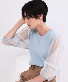 OPAQUE.CLIP / オペーク ドット クリップ ニット・セーター | オーガンジーパフスリーブドッキングニット【洗濯機OK】