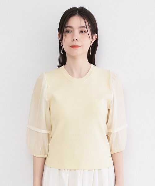 OPAQUE.CLIP / オペーク ドット クリップ ニット・セーター | オーガンジーパフスリーブドッキングニット【洗濯機OK】 | 詳細13