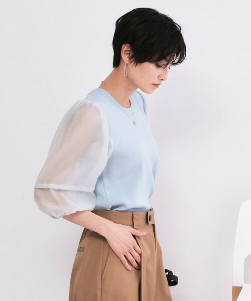 OPAQUE.CLIP / オペーク ドット クリップ ニット・セーター | オーガンジーパフスリーブドッキングニット【洗濯機OK】 | 詳細9