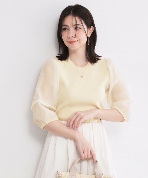 OPAQUE.CLIP / オペーク ドット クリップ ニット・セーター | オーガンジーパフスリーブドッキングニット【洗濯機OK】（アイボリー(004)）