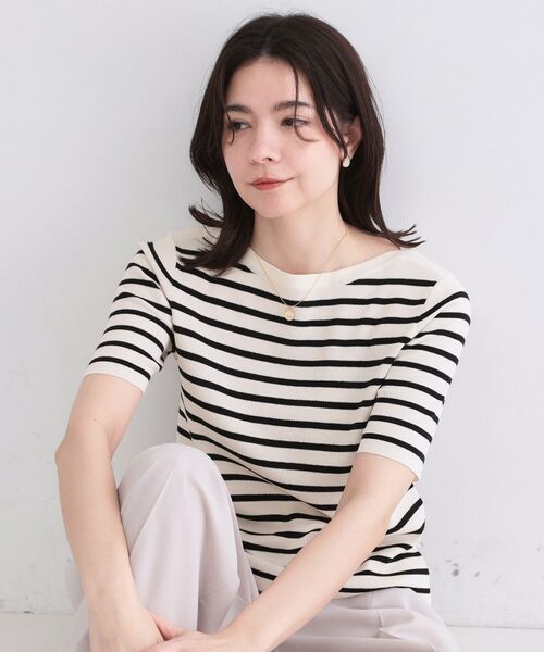 OPAQUE.CLIP / オペーク ドット クリップ ニット・セーター | ボートネックボーダーニット【洗濯機OK／抗ピル】（ブラック(319)）