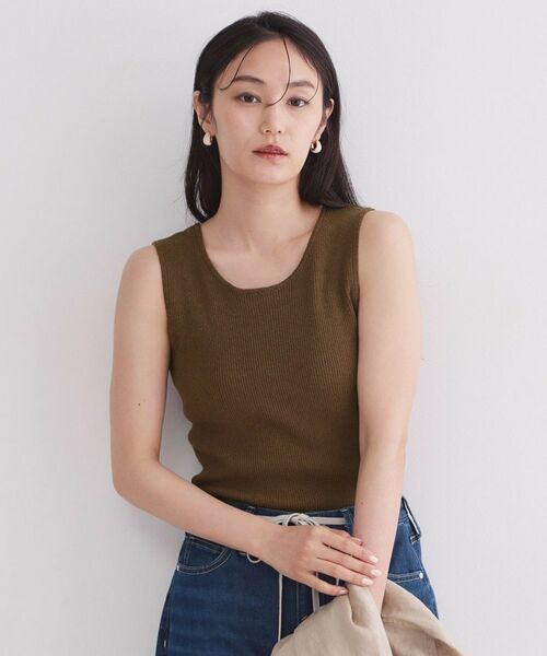 OPAQUE.CLIP / オペーク ドット クリップ キャミソール・チューブトップ | 前後2WAY ブークレニットタンクトップ【洗濯機OK】（ブラウン(044)）