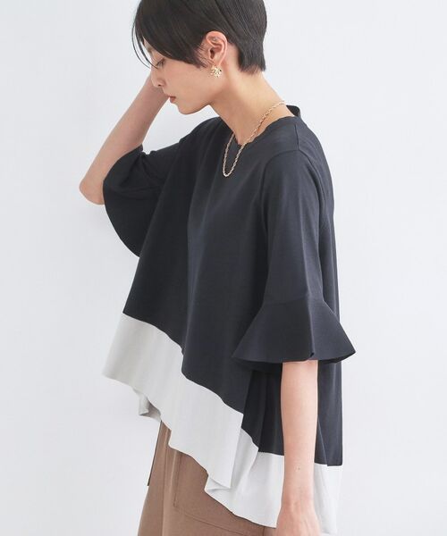 OPAQUE.CLIP / オペーク ドット クリップ ニット・セーター | 配色フレアシルエットニット（ブラック(519)）