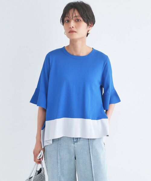 OPAQUE.CLIP / オペーク ドット クリップ ニット・セーター | 配色フレアシルエットニット（ブルー(593)）