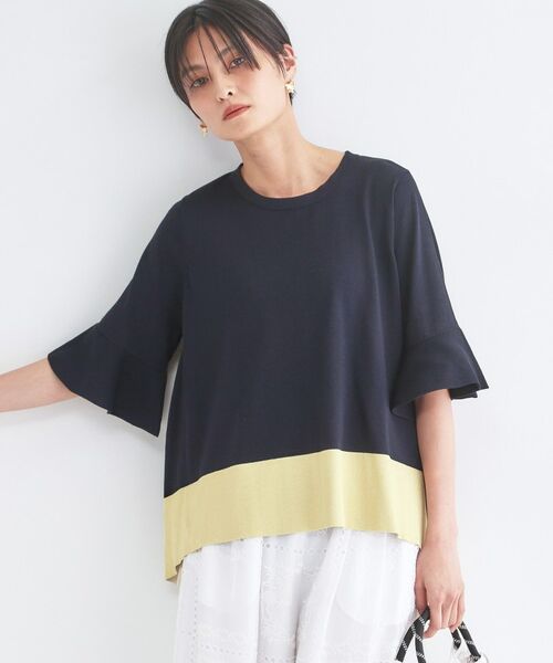 OPAQUE.CLIP / オペーク ドット クリップ ニット・セーター | 配色フレアシルエットニット（ネイビー(594)）