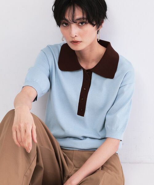 OPAQUE.CLIP / オペーク ドット クリップ ニット・セーター | ビッグポロ衿ニット【洗濯機OK】（サックスブルー(590)）
