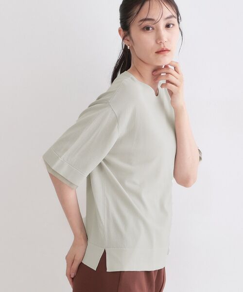 OPAQUE.CLIP / オペーク ドット クリップ ニット・セーター | UV／接触冷感 袖口シアーニット【洗濯機OK／抗ピル】（ライトグレー(011)）