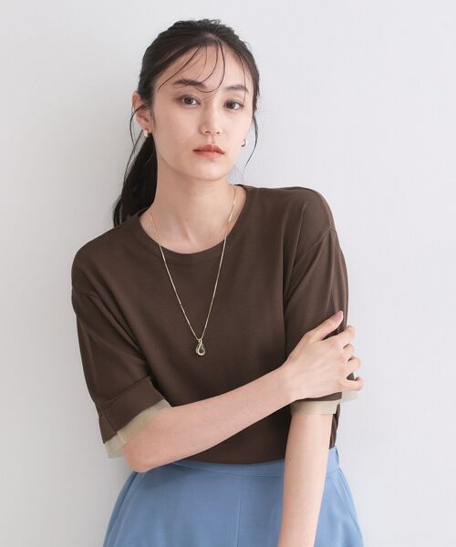 OPAQUE.CLIP / オペーク ドット クリップ ニット・セーター | UV／接触冷感 袖口シアーニット【洗濯機OK／抗ピル】（ブラウン(044)）