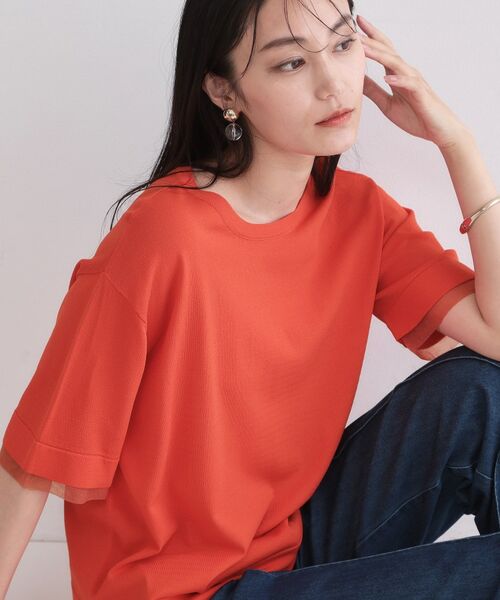 OPAQUE.CLIP / オペーク ドット クリップ ニット・セーター | UV／接触冷感 袖口シアーニット【洗濯機OK／抗ピル】（オレンジ(067)）