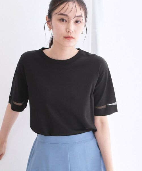 OPAQUE.CLIP / オペーク ドット クリップ ニット・セーター | UV／接触冷感 袖口ラインシアーニット【洗濯機OK／抗ピル】（ブラック(019)）