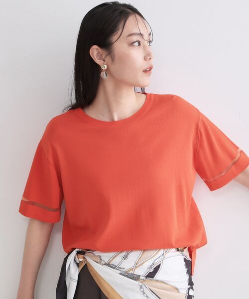 OPAQUE.CLIP / オペーク ドット クリップ ニット・セーター | UV／接触冷感 袖口ラインシアーニット【洗濯機OK／抗ピル】（オレンジ(067)）