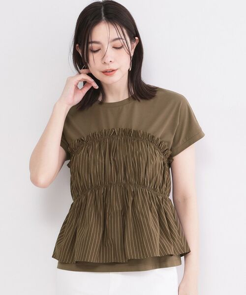 OPAQUE.CLIP / オペーク ドット クリップ カットソー | ビスチェドッキングTシャツ【洗濯機OK】（ブラウン(544)）