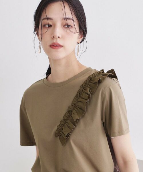 OPAQUE.CLIP / オペーク ドット クリップ カットソー | UV フリルショルダーカットソー【洗濯機OK／接触冷感】（モカブラウン(042)）