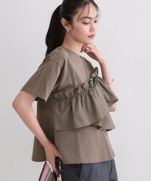 OPAQUE.CLIP / オペーク ドット クリップ カットソー | アシメフリルドッキングカットソー【洗濯機OK】（チャコールグレー(013)）