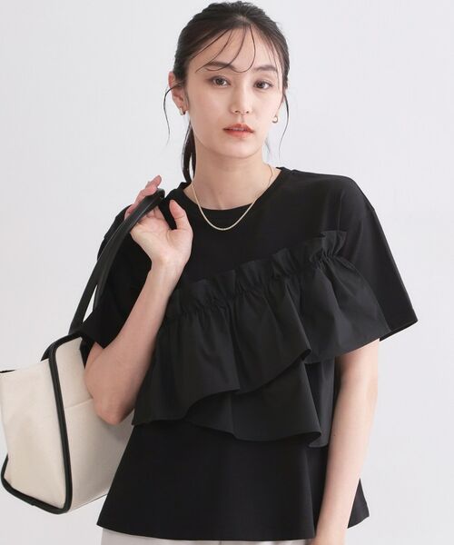 OPAQUE.CLIP / オペーク ドット クリップ カットソー | アシメフリルドッキングカットソー【洗濯機OK】（ブラック(019)）