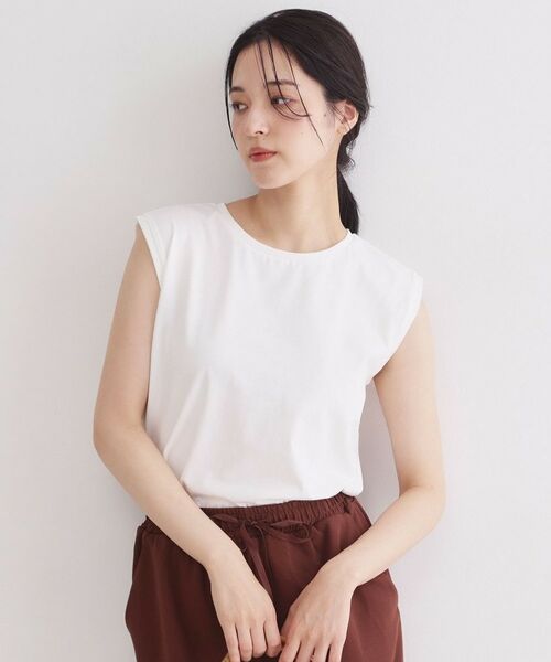 OPAQUE.CLIP / オペーク ドット クリップ カットソー | マルチボーダーアソート ノースリーブTシャツ【洗濯機OK】（ホワイト(001)）