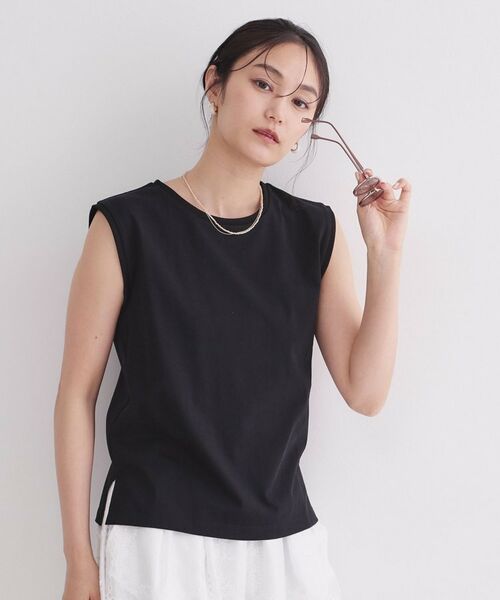 OPAQUE.CLIP / オペーク ドット クリップ カットソー | マルチボーダーアソート ノースリーブTシャツ【洗濯機OK】（ブラック(019)）