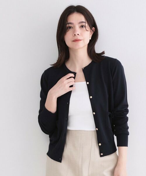OPAQUE.CLIP / オペーク ドット クリップ カーディガン・ボレロ | ポケットクルーニットカーディガン／オーガニックコットン混【洗濯機OK】（ネイビー(094)）