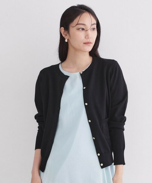 OPAQUE.CLIP / オペーク ドット クリップ カーディガン・ボレロ | ポケットクルーニットカーディガン／オーガニックコットン混【洗濯機OK】（ブラック(819)）