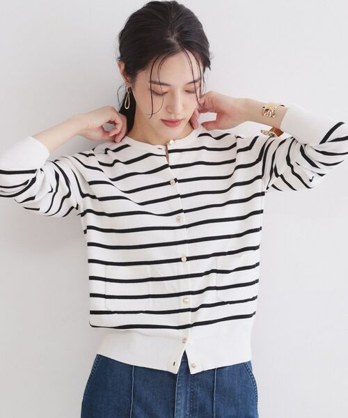 OPAQUE.CLIP / オペーク ドット クリップ カーディガン・ボレロ | ポケットクルーニットカーディガン／オーガニックコットン混【洗濯機OK】（ホワイト(301)）