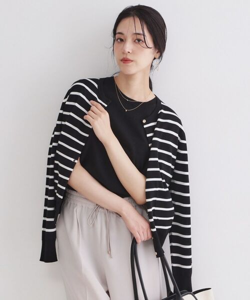 OPAQUE.CLIP / オペーク ドット クリップ カーディガン・ボレロ | ポケットクルーニットカーディガン／オーガニックコットン混【洗濯機OK】（ブラック(319)）