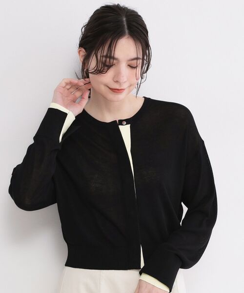 OPAQUE.CLIP / オペーク ドット クリップ カーディガン・ボレロ | 配色スナップニットカーディガン【洗濯機OK】（ブラック(019)）