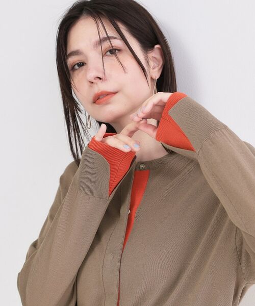 OPAQUE.CLIP / オペーク ドット クリップ カーディガン・ボレロ | 配色スナップニットカーディガン【洗濯機OK】（ベージュ(052)）