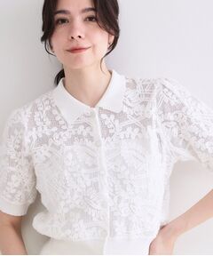 OPAQUE.CLIP / オペーク ドット クリップ カーディガン・ボレロ | 立体レースポロニットカーディガン【洗濯機OK】