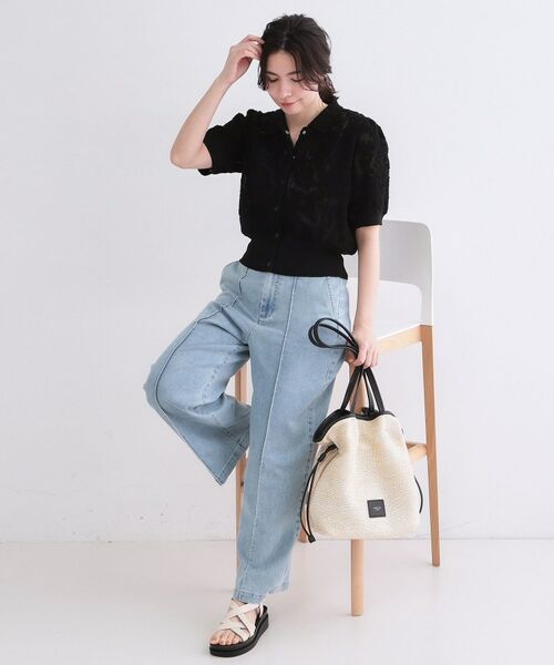 OPAQUE.CLIP / オペーク ドット クリップ カーディガン・ボレロ | 立体レースポロニットカーディガン【洗濯機OK】（ブラック(019)）