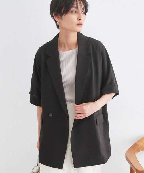 OPAQUE.CLIP / オペーク ドット クリップ テーラードジャケット | リネンライク5分袖テーラードジャケット【洗濯機OK／接触冷感／吸水速乾／防シワ】 | 詳細5