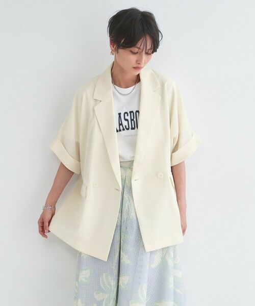 OPAQUE.CLIP / オペーク ドット クリップ テーラードジャケット | リネンライク5分袖テーラードジャケット【洗濯機OK／接触冷感／吸水速乾／防シワ】（アイボリー(004)）