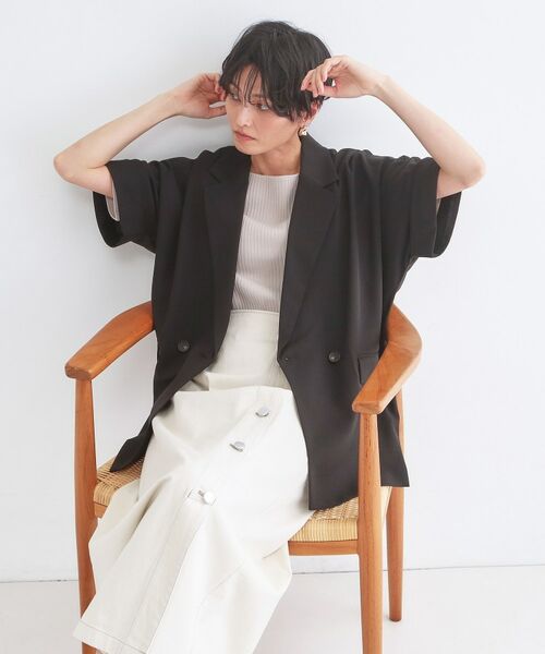 OPAQUE.CLIP / オペーク ドット クリップ テーラードジャケット | リネンライク5分袖テーラードジャケット【洗濯機OK／接触冷感／吸水速乾／防シワ】（ブラック(019)）