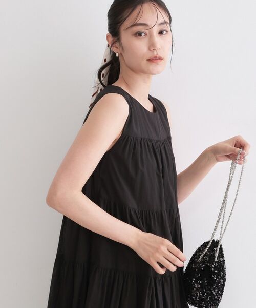 OPAQUE.CLIP / オペーク ドット クリップ ロング・マキシ丈ワンピース | ティアードサマードレス／オーガニックコットン混【洗濯機OK】（ブラック(019)）