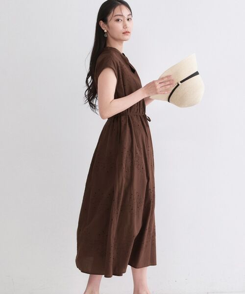 OPAQUE.CLIP / オペーク ドット クリップ ロング・マキシ丈ワンピース | インドコットンアイレット刺繍ワンピース【手洗い可】（ブラウン(044)）