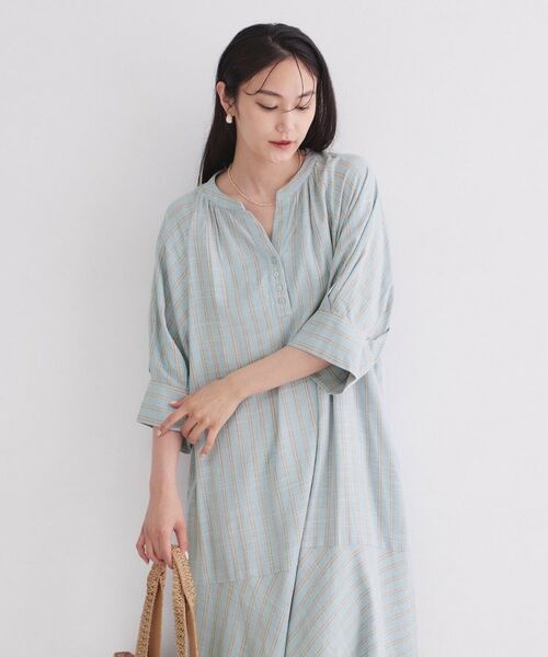 OPAQUE.CLIP / オペーク ドット クリップ ロング・マキシ丈ワンピース | レーヨン／麻キーネックロングワンピース【洗える】（ブルー(391)）