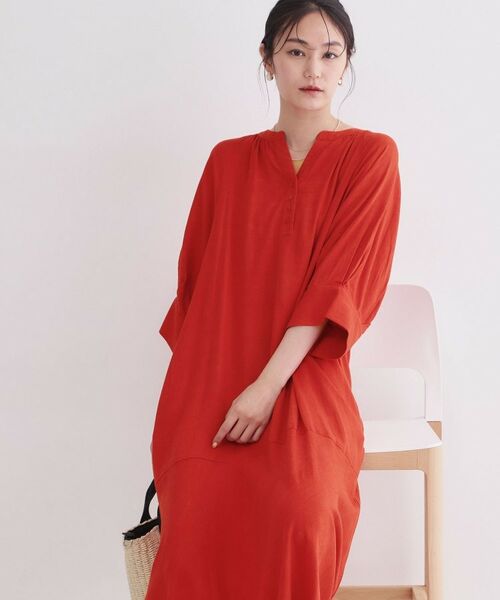 OPAQUE.CLIP / オペーク ドット クリップ ロング・マキシ丈ワンピース | レーヨン／麻キーネックロングワンピース【洗える】（レッド(062)）