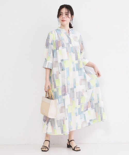 OPAQUE.CLIP / オペーク ドット クリップ ロング・マキシ丈ワンピース | アート柄プリントワンピース【洗濯機OK】（ブルー(191)）