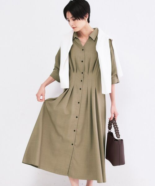 OPAQUE.CLIP / オペーク ドット クリップ ロング・マキシ丈ワンピース | ウエストタック フレアワンピース【洗濯機OK／イージーアイロン】（モカブラウン(042)）