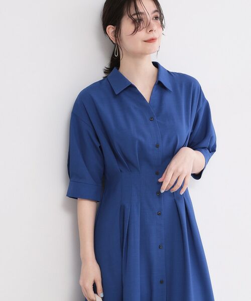 OPAQUE.CLIP / オペーク ドット クリップ ロング・マキシ丈ワンピース | ウエストタック フレアワンピース【洗濯機OK／イージーアイロン】（ブルー(093)）