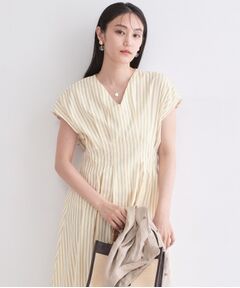 OPAQUE.CLIP / オペーク ドット クリップ ロング・マキシ丈ワンピース | ストライプ Vネックウエストタックワンピース【イージーアイロン/洗濯機OK】