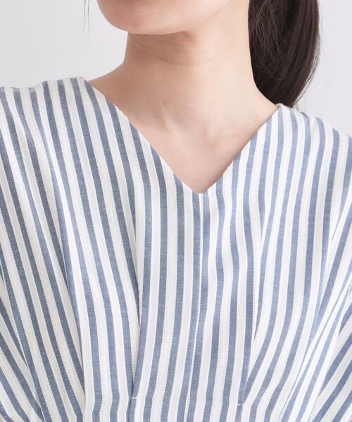 OPAQUE.CLIP / オペーク ドット クリップ ロング・マキシ丈ワンピース | ストライプ Vネックウエストタックワンピース【イージーアイロン/洗濯機OK】 | 詳細12