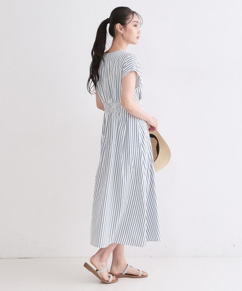 OPAQUE.CLIP / オペーク ドット クリップ ロング・マキシ丈ワンピース | ストライプ Vネックウエストタックワンピース【イージーアイロン/洗濯機OK】 | 詳細3