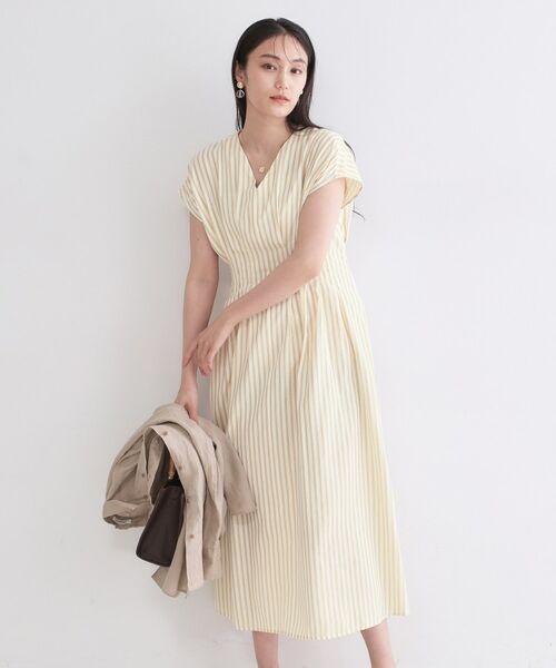 OPAQUE.CLIP / オペーク ドット クリップ ロング・マキシ丈ワンピース | ストライプ Vネックウエストタックワンピース【イージーアイロン/洗濯機OK】 | 詳細5