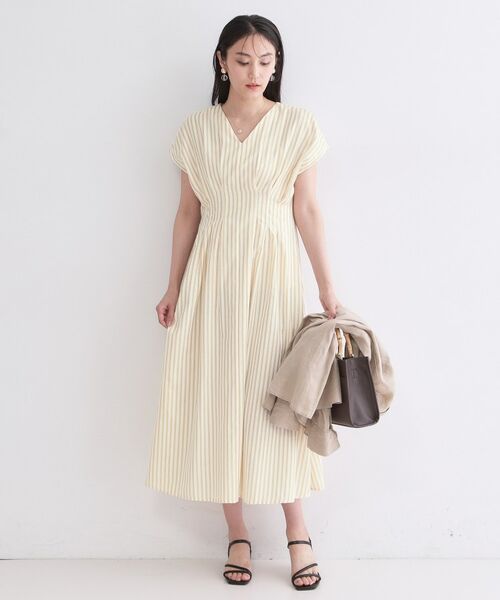 OPAQUE.CLIP / オペーク ドット クリップ ロング・マキシ丈ワンピース | ストライプ Vネックウエストタックワンピース【イージーアイロン/洗濯機OK】 | 詳細6