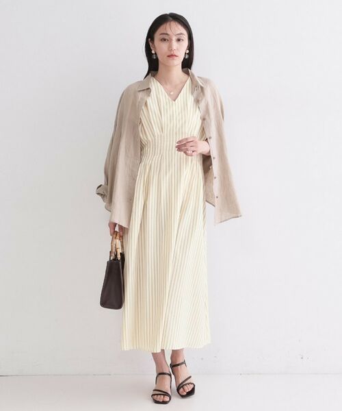 OPAQUE.CLIP / オペーク ドット クリップ ロング・マキシ丈ワンピース | ストライプ Vネックウエストタックワンピース【イージーアイロン/洗濯機OK】 | 詳細7