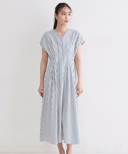 OPAQUE.CLIP / オペーク ドット クリップ ロング・マキシ丈ワンピース | ストライプ Vネックウエストタックワンピース【イージーアイロン/洗濯機OK】 | 詳細9