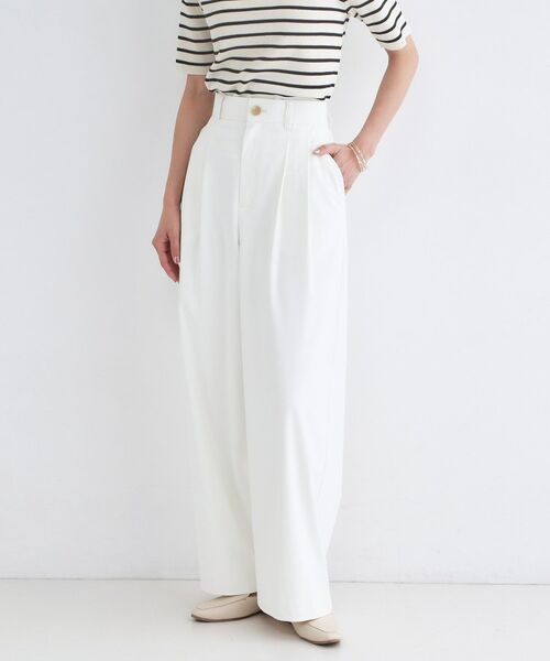 OPAQUE.CLIP / オペーク ドット クリップ パンツ | 透け防止2タックワイドパンツ【洗濯機OK／防シワ／吸水速乾／UVケア】（オフホワイト(003)）