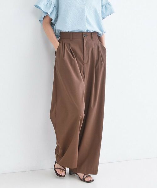 OPAQUE.CLIP / オペーク ドット クリップ パンツ | 透け防止2タックワイドパンツ【洗濯機OK／防シワ／吸水速乾／UVケア】（ブラウン(043)）