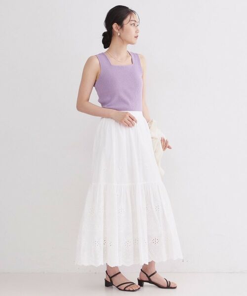 OPAQUE.CLIP / オペーク ドット クリップ ロング・マキシ丈スカート | カットワークレースギャザーマキシスカート【洗濯機OK】 | 詳細2